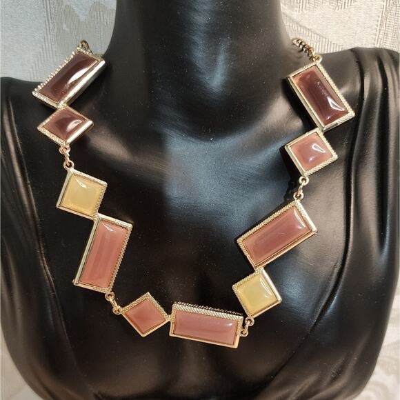 LYDELL NYC VINTAGE 1980s MULTICOLOR GEOMETRIC STATEMENT NECKLACE NEW - Picture 2 of 14